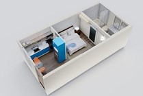 Explore this beautifully designed studio apartment with its efficient use of space and modern amenities.