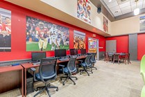Engage in productivity and creativity in this vibrant, sports-inspired workspace.